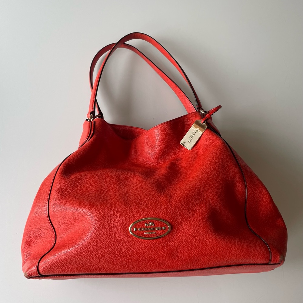 Coach Orange Pebbled Leather 3-Section Bag with Gold Accent